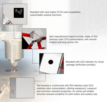 304 Stainless Steel Tripod Turnstile Gate with Long Service Life and High Reliability for Access Control