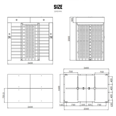HCW Secure Full Height Turnstile with 2400*1500*2300mm Dimension Tempered Glass and 304 Stainless Steel for High Security Access Control