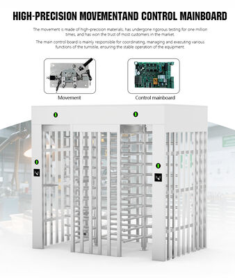 HCW Secure Full Height Turnstile with 2400*1500*2300mm Dimension Tempered Glass and 304 Stainless Steel for High Security Access Control